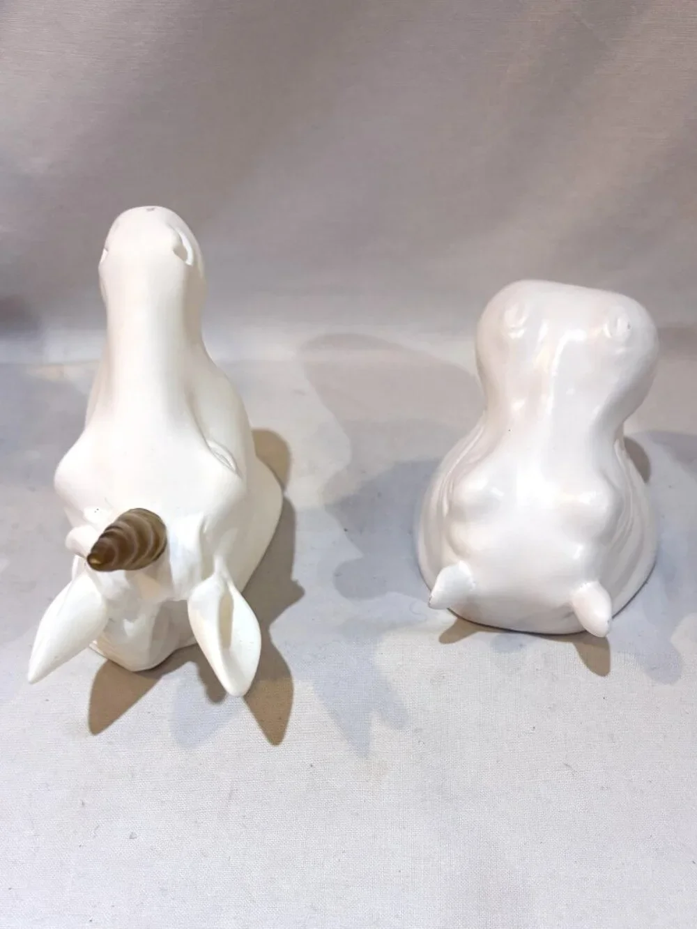 Set of 2 White Porcelain Wall Mount Hooks Unicorn and Hippo